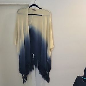 Cream and blue poncho worn 1 time